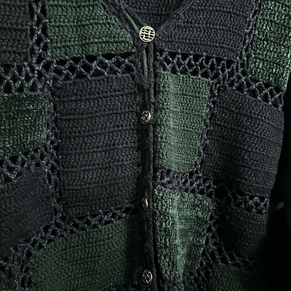 Christopher & Banks Dark Blue and Forest Green Knit Cardigan - Picture 2 of 4